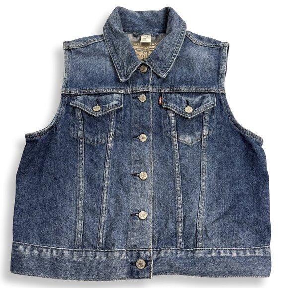 Levi's Vest Womens L Denim Button Up Trucker Blue Western 100% Cotton Pockets - Picture 1 of 11